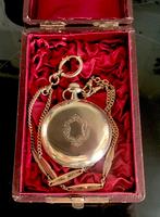 Prachtig antiek verguld Zwitsers horloge met ketting, Ophalen of Verzenden