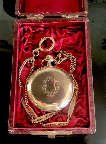 Prachtig antiek verguld Zwitsers horloge met ketting beschikbaar voor biedingen