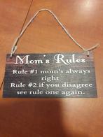 Houten Wandbordje - Mom's Rules - 20x10cm, N.v.t., N.v.t., Nieuw, Ophalen of Verzenden