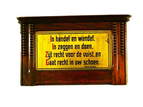 Spreuk van Guido Gezelle in Amsterdamse School kader lijst, Antiek en Kunst, Antiek | Overige Antiek, Ophalen of Verzenden
