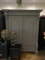Grote antieke kast, vintage servieskast, oude legkast VdlM, Huis en Inrichting, Kasten | Ladekasten, Ophalen, Brocante kledingkast, linnenkast landelijk greige grijs stoer
