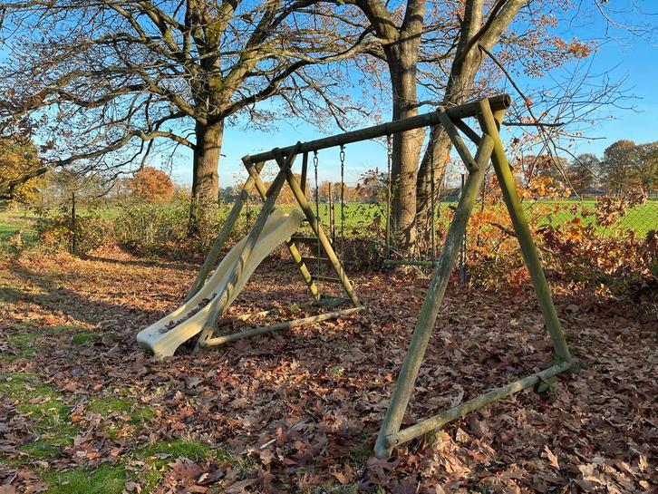 Houten Schommel met Glijbaan, Kinderen en Baby's, Speelgoed | Buiten | Speeltoestellen, Gebruikt, Glijbaan, Aanbouwonderdeel, Ophalen