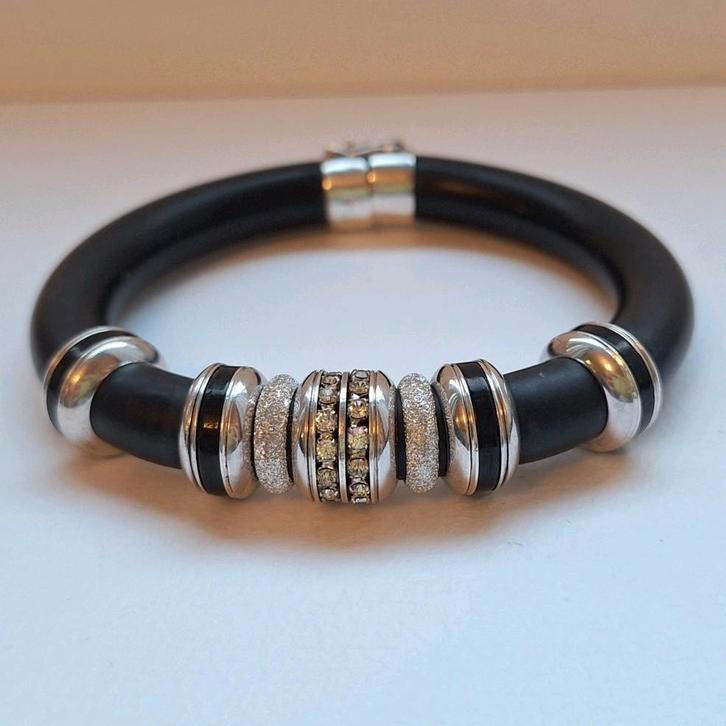 Zilver armband rubber zilveren 925 bracelet sieraad bedels, Sieraden, Tassen en Uiterlijk, Armbanden, Zo goed als nieuw, Zilver
