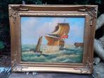 Olieverf/Paneel/Sierlijst "Oorlogschip voor de Kust" Gesign., Antiek en Kunst, Ophalen of Verzenden