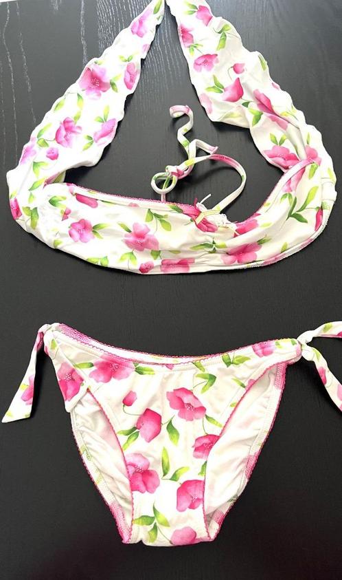 PATË DE SABLE - witte bikini met fuchsia bloemen - 164, Kinderen en Baby's, Kinderkleding | Maat 164, Zo goed als nieuw, Meisje