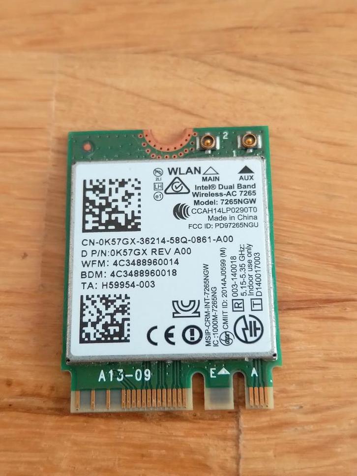 Intel 7265NGW Draadloze Netwerkkaart 867Mbps max., Computers en Software, Netwerkkaarten, Gebruikt, Intern, Ophalen of Verzenden