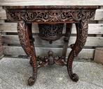 Tafel met houtsnijwerk, ovaal, antiek, oud, Indonesisch, 50 tot 100 cm, Zo goed als nieuw, Ovaal, 50 tot 75 cm