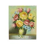 Bloemen in Vaas Stilleven Schilderij Amateur Gesigneerd 27cm, Antiek en Kunst, Kunst | Schilderijen | Klassiek, Ophalen of Verzenden