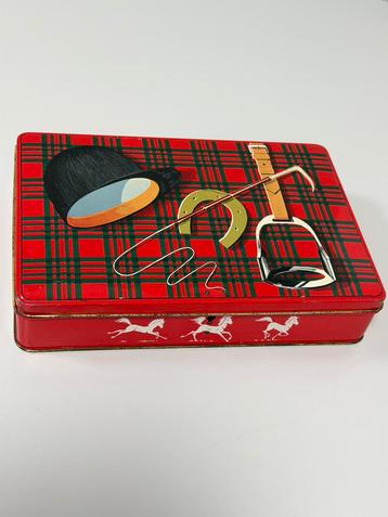 Vintage Paardensport Blik Rood Tinnen Opbergblik met Ruiter beschikbaar voor biedingen