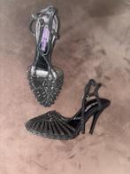 Ralph Lauren zwarte open sandalen met hoge hak en strass-det, Zwart, Ophalen of Verzenden, Ralph Lauren, Gedragen