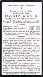 Emmen Helena 1885 Tilburg 1939 Diessen zuster, Verzamelen, Ophalen of Verzenden, Bidprentje
