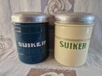 Twee vintage emaille voorraadbussen. Petrolblauw en creme, Antiek en Kunst, Ophalen of Verzenden