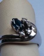 witgouden RING, maat 15,5 met blauwe Saffier en 4 Briljanten, Sieraden, Tassen en Uiterlijk, Ringen, Ophalen of Verzenden, Met edelsteen