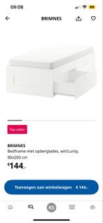 Brimnes IKEA bed 90x200 + Abygda matras ZGAN, Ophalen, 90 cm, Eenpersoons, Wit
