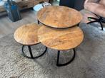 Salontafel set van 3 mangohout - zo goed als nieuw!, Huis en Inrichting, Tafels | Salontafels, Ophalen, Zo goed als nieuw, Rond