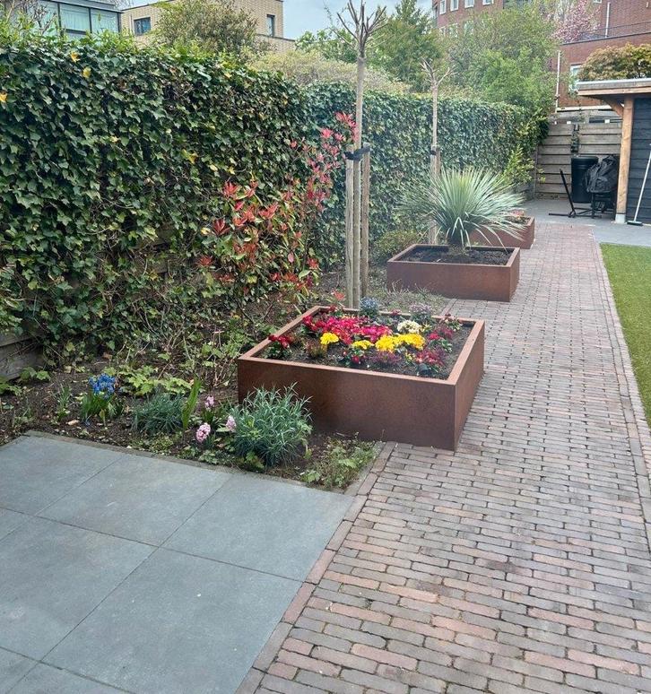 2x Plantenbakken Cortenstaal 120 x 120 x 40 cm, Tuin en Terras, Bloembakken en Plantenbakken, Gebruikt, Metaal, Balkon, Tuin, 30 tot 60 cm