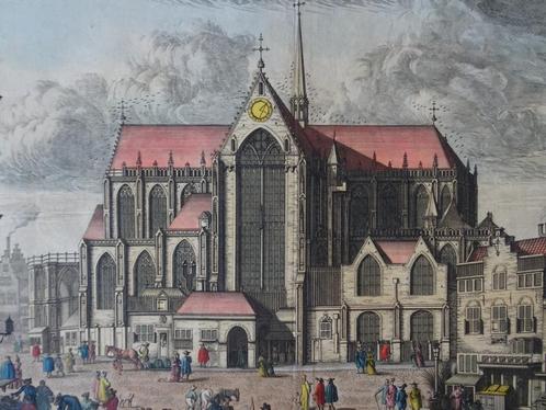gravure kleur Nieuwe Kerk te Amsterdam Caspar Commelin 1691, Antiek en Kunst, Kunst | Etsen en Gravures, Verzenden