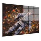 Astronaut bloemenveld Glasschilderij 150x100cm + Ophangsyste, Verzenden