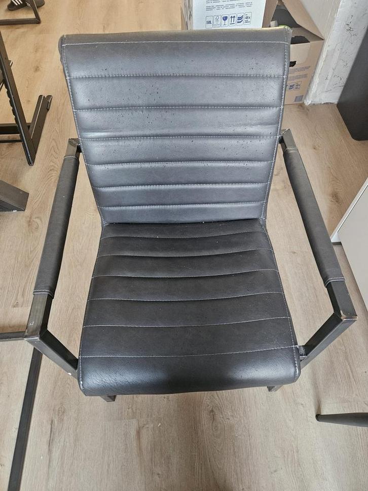 6 Industriële Lederen Eetkamerstoelen, Huis en Inrichting, Stoelen, Gebruikt, Vijf, Zes of meer stoelen, Leer, Grijs, Ophalen