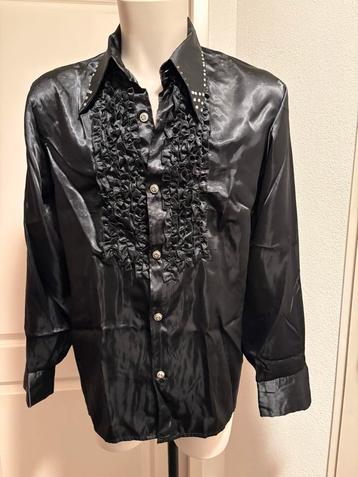 Zwarte blouse met ruches en bling bling steentjes Maat 50 beschikbaar voor biedingen