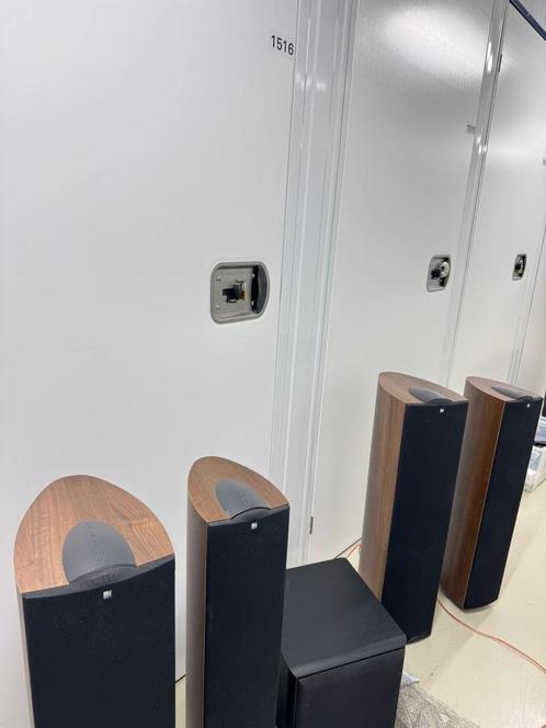 KEF speakers paar Q7+paar Q5+C4 subwoofer, walnoot (€500+), Audio, Tv en Foto, Luidsprekers, Zo goed als nieuw, Complete surroundset