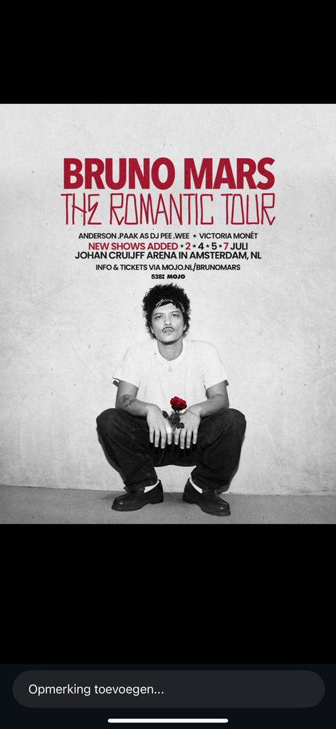 1x losse zitplek zaterdag ticket Bruno mars!, Eén persoon