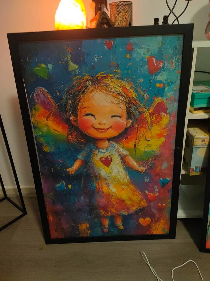 Kleurrijke Poster met Lijst, Antiek en Kunst, Kunst | Schilderijen | Klassiek, Ophalen of Verzenden