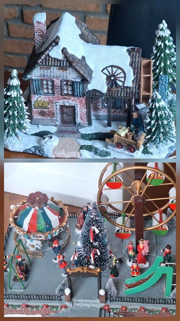 2 Kersthuisje Watermolen + Pretpark en 1 Adapter, Diversen, Kerst, Gebruikt, Ophalen of Verzenden