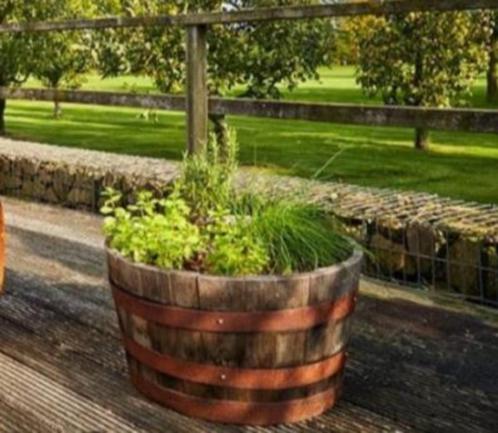 Bloembak waterbak minivijver houten kuip tobbe plantenbak, Tuin en Terras, Bloembakken en Plantenbakken, Nieuw, Hout, 60 tot 100 cm