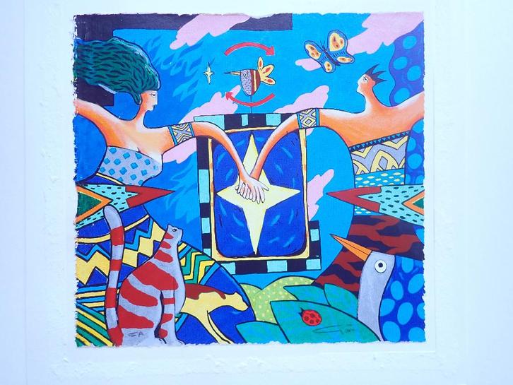 Wim Heesakkers (1950) kleurrijke zeefdruk, Antiek en Kunst, Kunst | Litho's en Zeefdrukken, Ophalen of Verzenden