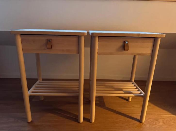 2 Björksnäs - Ikea nachtkasjes, Huis en Inrichting, Slaapkamer | Nachtkastjes, Zo goed als nieuw, 55 tot 70 cm, 45 tot 65 cm, Hout