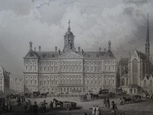 staalgravure Paleis op de Dam Amsterdam, Rouargue, 1857, Antiek en Kunst, Kunst | Etsen en Gravures, Verzenden