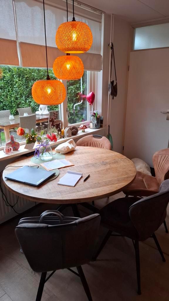 Massief Mango Eettafel - Spinpoot, Huis en Inrichting, Tafels | Eettafels, 100 tot 150 cm, 100 tot 150 cm, Rond, Ophalen