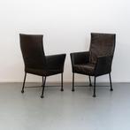 6 Montis Chaplin stoelen donkerbruin leder - zwart frame, Ophalen of Verzenden, Zo goed als nieuw, Leer