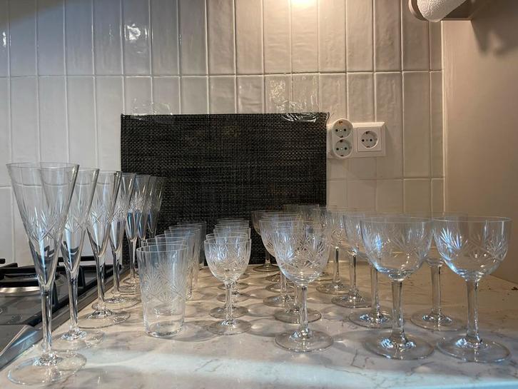 Antieke Kristallen Glazen Set, Huis en Inrichting, Keuken | Servies, Gebruikt, Glas of Glazen, Overige stijlen, Glas, Ophalen of Verzenden