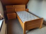 Auping bed met nachtkastje, achterwand en ingebouwd lampje., Huis en Inrichting, Ophalen, 90 cm, Eenpersoons, Bruin