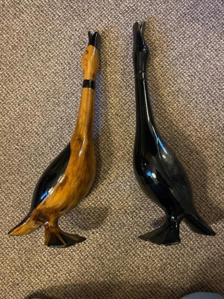 Twee gestileerde houten zwaansculpturen Mid-Century stijl, Antiek en Kunst, Kunst | Designobjecten, Ophalen of Verzenden
