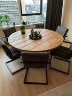 Ronde houten eettafel, 100 tot 150 cm, Ophalen of Verzenden, Zo goed als nieuw, Vijf personen of meer