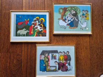3 Ingelijste Kerst Prenten - 31x25 cm beschikbaar voor biedingen