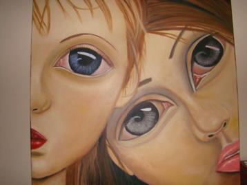 Schilderij: Friends, olieverf op canvas 80 x 80 cm. beschikbaar voor biedingen
