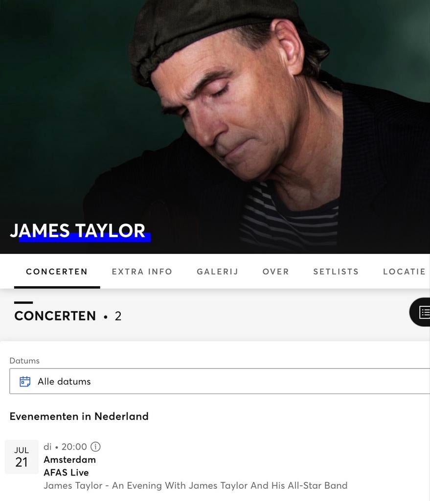 James Taylor, 21 juli 2026 Afas Live twee zitplaatsen, Twee personen