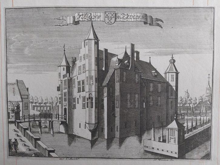 4 / 't Huis te Zuylen - Zuilen Gravure uit jaar ca 1740, Antiek en Kunst, Kunst | Etsen en Gravures, Ophalen of Verzenden