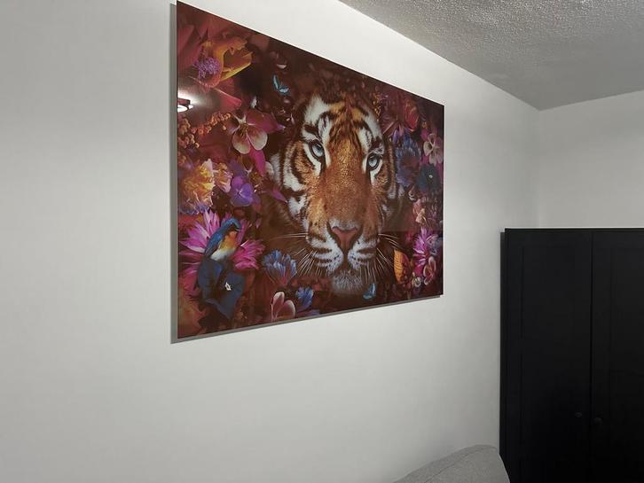 Grote glazen wanddecoratie – tijger met bloemen, Antiek en Kunst, Kunst | Schilderijen | Abstract, Ophalen