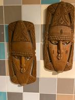 Houten Afrikaanse Wandmaskers - Handgesneden Set, Ophalen of Verzenden