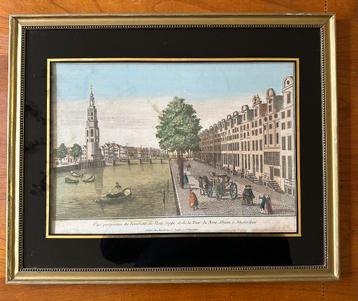 Kopergravure ingekleurd Amsterdam Montelbaanstoren ca 1780 beschikbaar voor biedingen