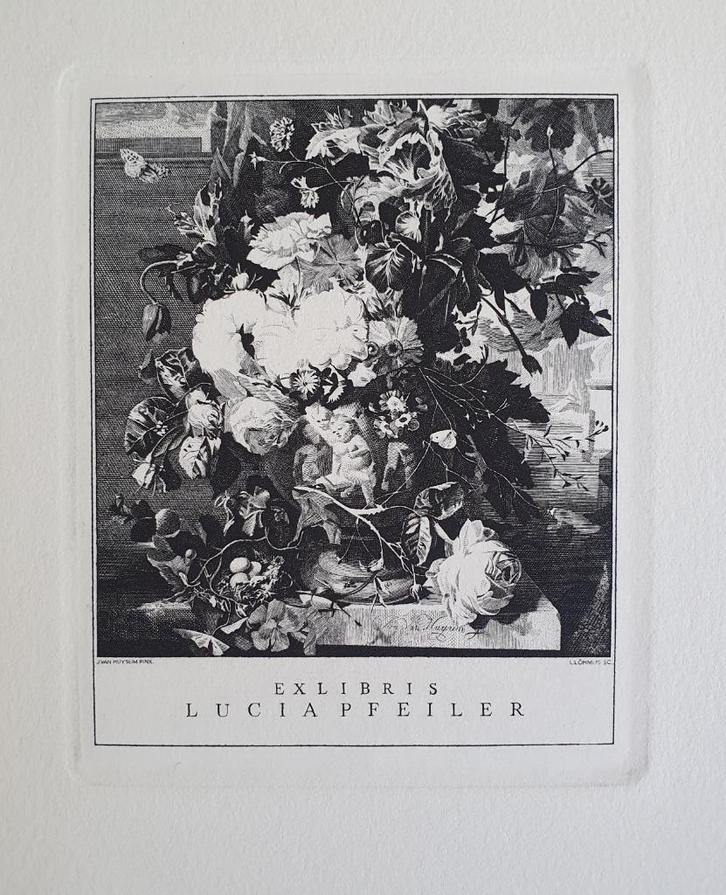 Exlibris Lembit Löhmus, naar Jan van Huysum, A Flower Piece, Antiek en Kunst, Kunst | Etsen en Gravures, Verzenden