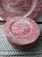 Engels rood Dickens schaal met 10 bordjes, Ophalen of Verzenden, Zo goed als nieuw, Ovaal