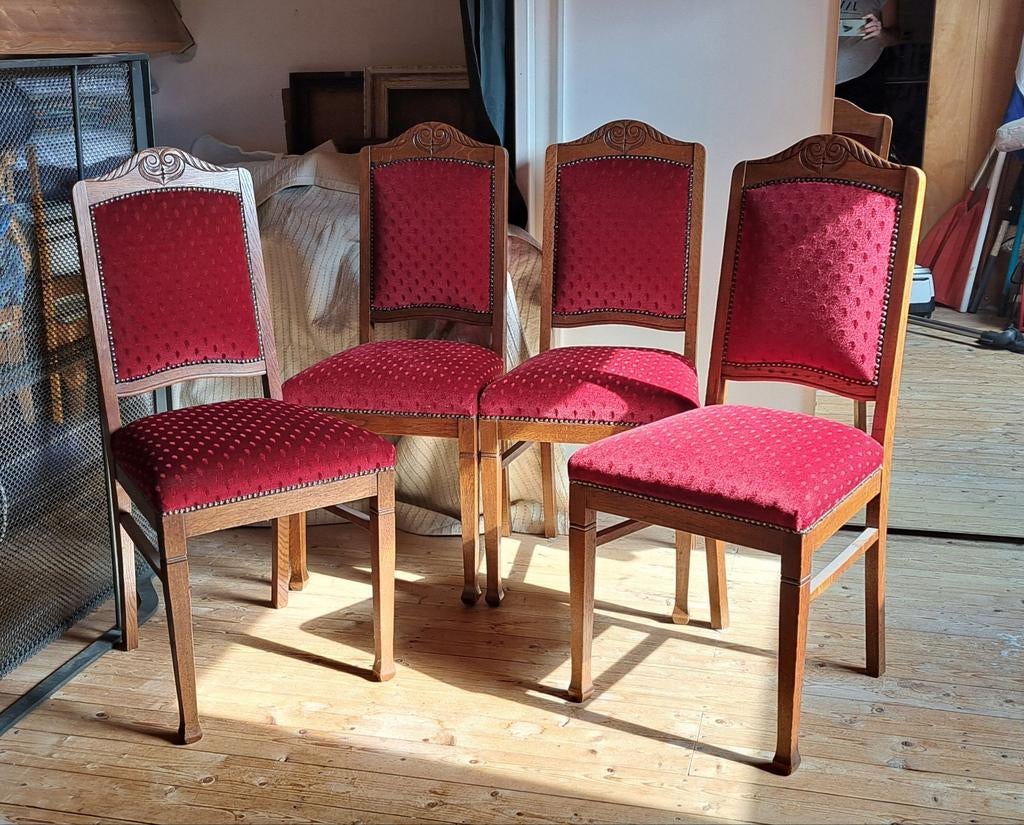 Eetkamerstoelen vintage 4 stuks, Ophalen, Gebruikt, Vier, Rood