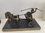 Vintage messing strijdwagen op leisteen voet, Antiek en Kunst, Ophalen