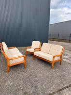 Vintage massief teak deens bank fauteuil easy chair setprijs, Ophalen of Verzenden